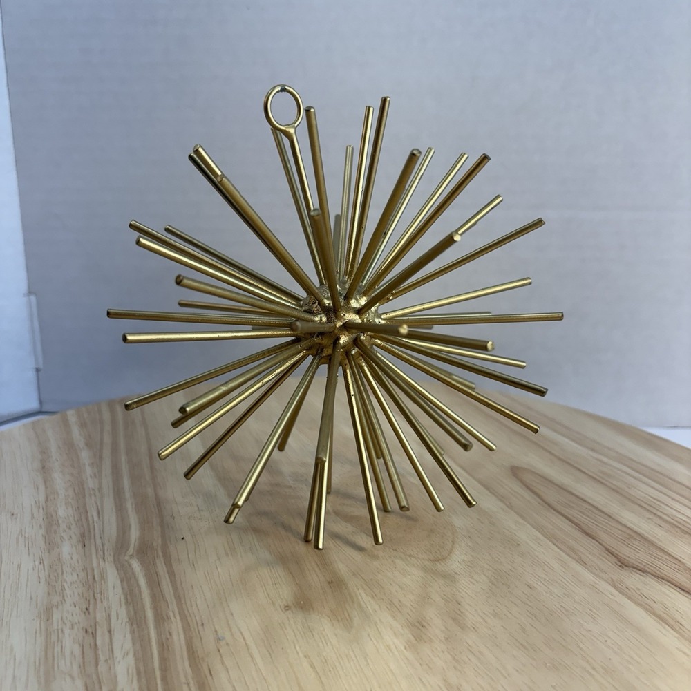 Gold Metal Starburst Urchin Sculpture Mid-Century Modern Wall Decor Tabletop 7”